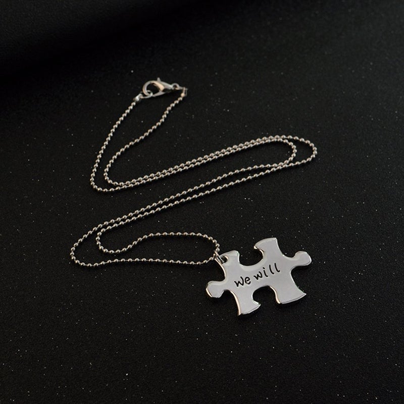 MeiligoÂ® Fashion 3 Pcs Best Friends Forever Gift Alloy We Will Always be Connected Letter Puzzle Dog Tag Necklace Key Chain Square Matching Engraved Letter Necklace Set (Necklace - Silver(3 pcs)) - Image 3